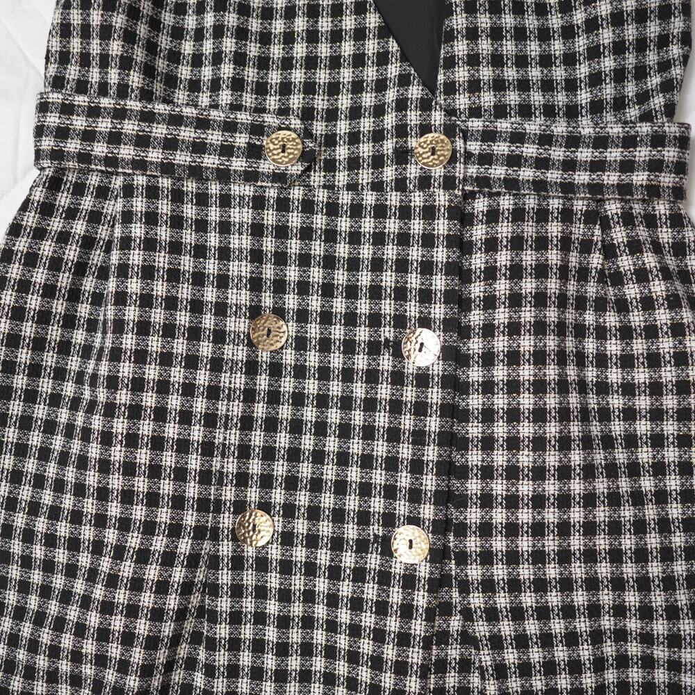 Teen Plaid Blazer Dress Sz XL Open Front Gold Button Double Breasted V-Neck NWT - Picture 6 of 13